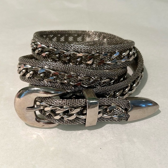 Vintage Accessories - Vintage Heavy Weight Metal Mesh & Curb Silver Chain Belt
